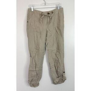 Cynthia Rowley Women's Straight Leg Linen Casual Pants Beige Size 10